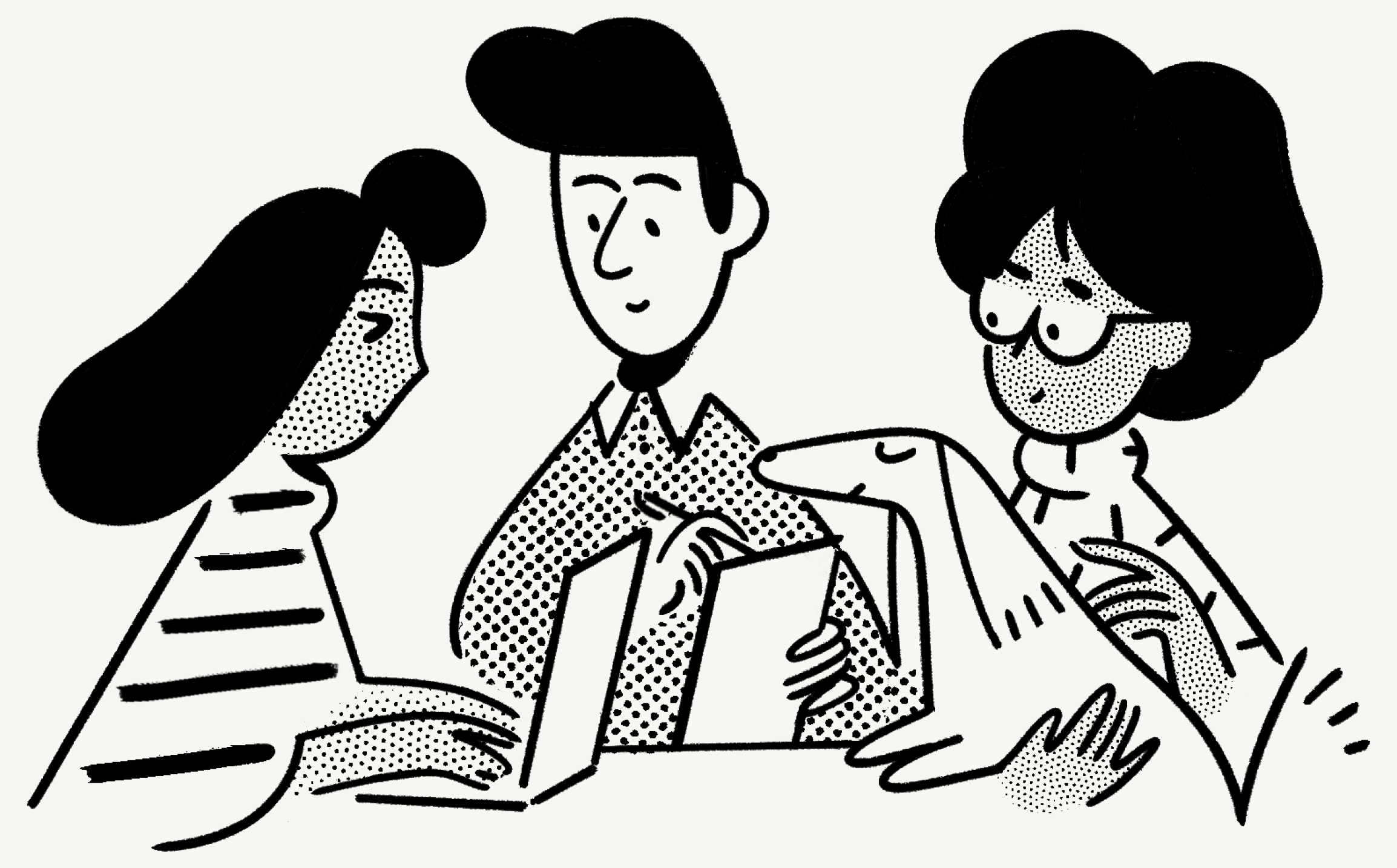 Three people looking at a laptop together